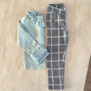 Janie and Jack Light Blue Ruffle Top and Gray Plaid Pants